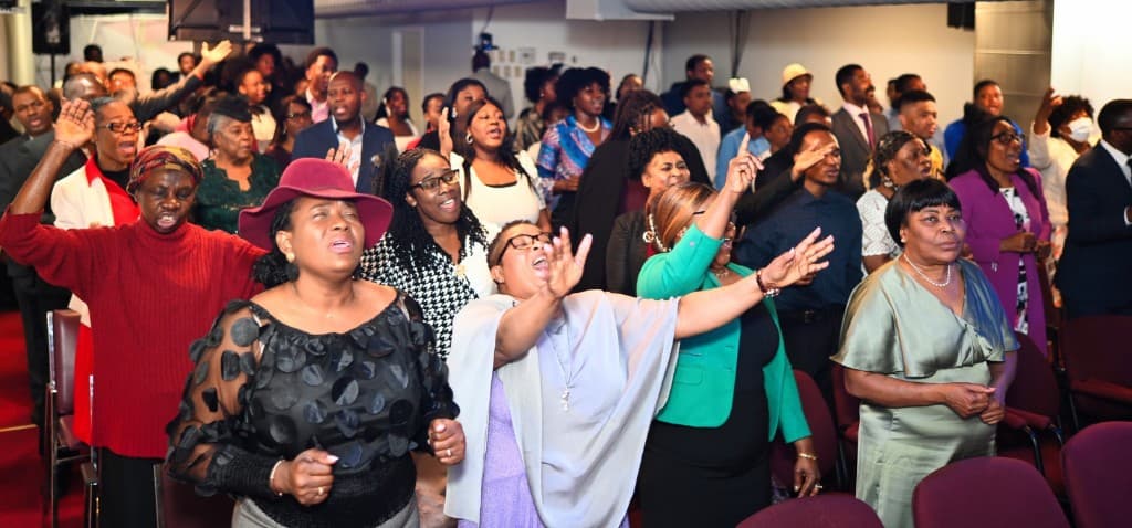 Congregation worshiping together